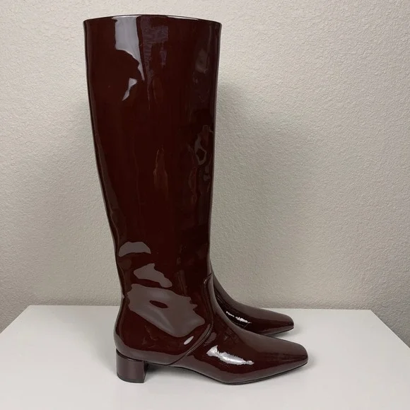 Loeffler Randall 35mm Indy Knee High Boot Chocolate Patent Leather Size 8 - Picture 4 of 16